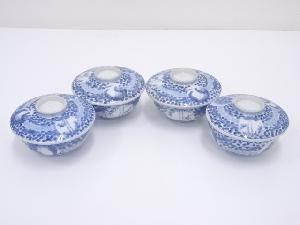 明治期　伊万里焼　染付蒸茶碗4客